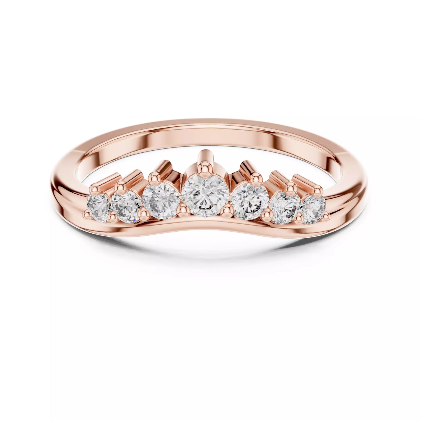 Lab-grown diamond ring with curved band design and round diamonds, VVS to VS+ clarity, D–F color, Rose Gold #ROSE GOLD