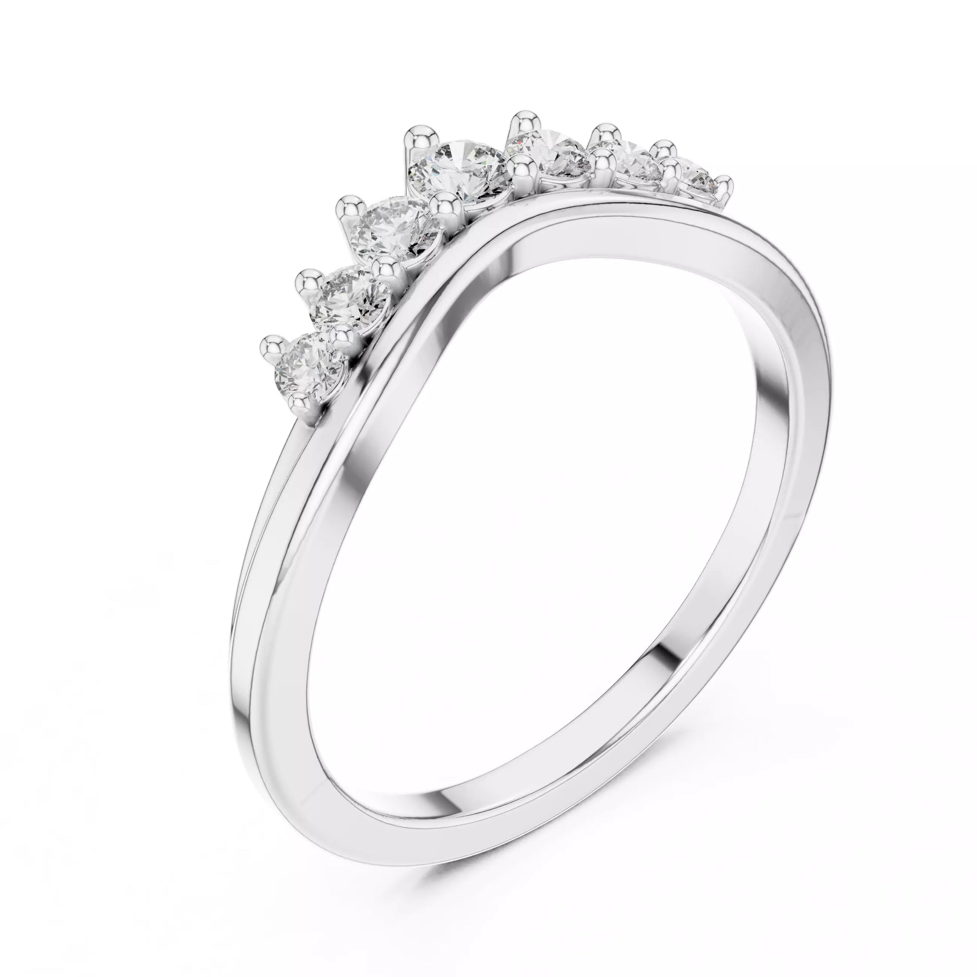 Lab-grown diamond ring with curved band design and round diamonds, VVS to VS+ clarity, D–F color, White Gold #WHITE GOLD