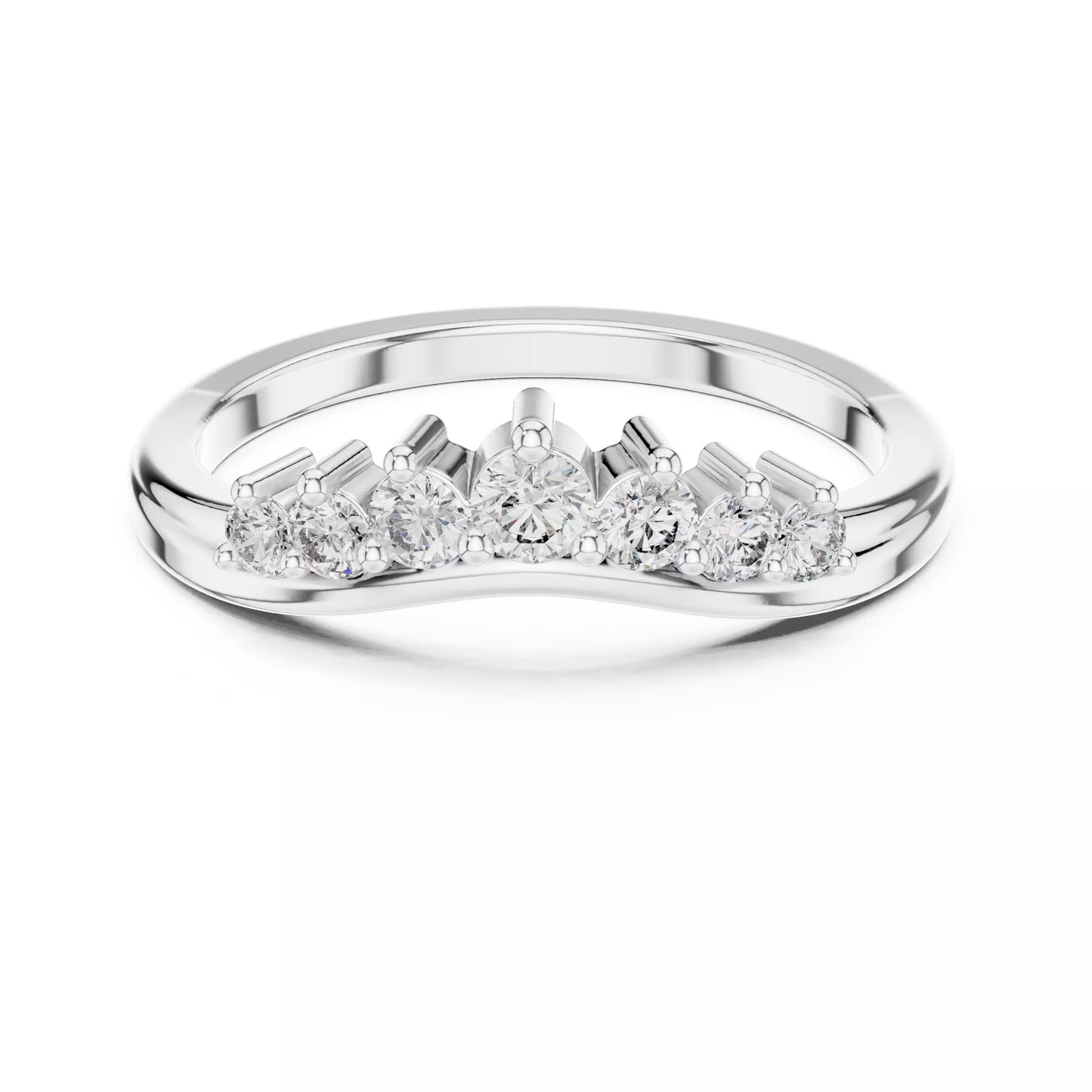 Lab-grown diamond ring with curved band design and round diamonds, VVS to VS+ clarity, D–F color, White Gold #WHITE GOLD