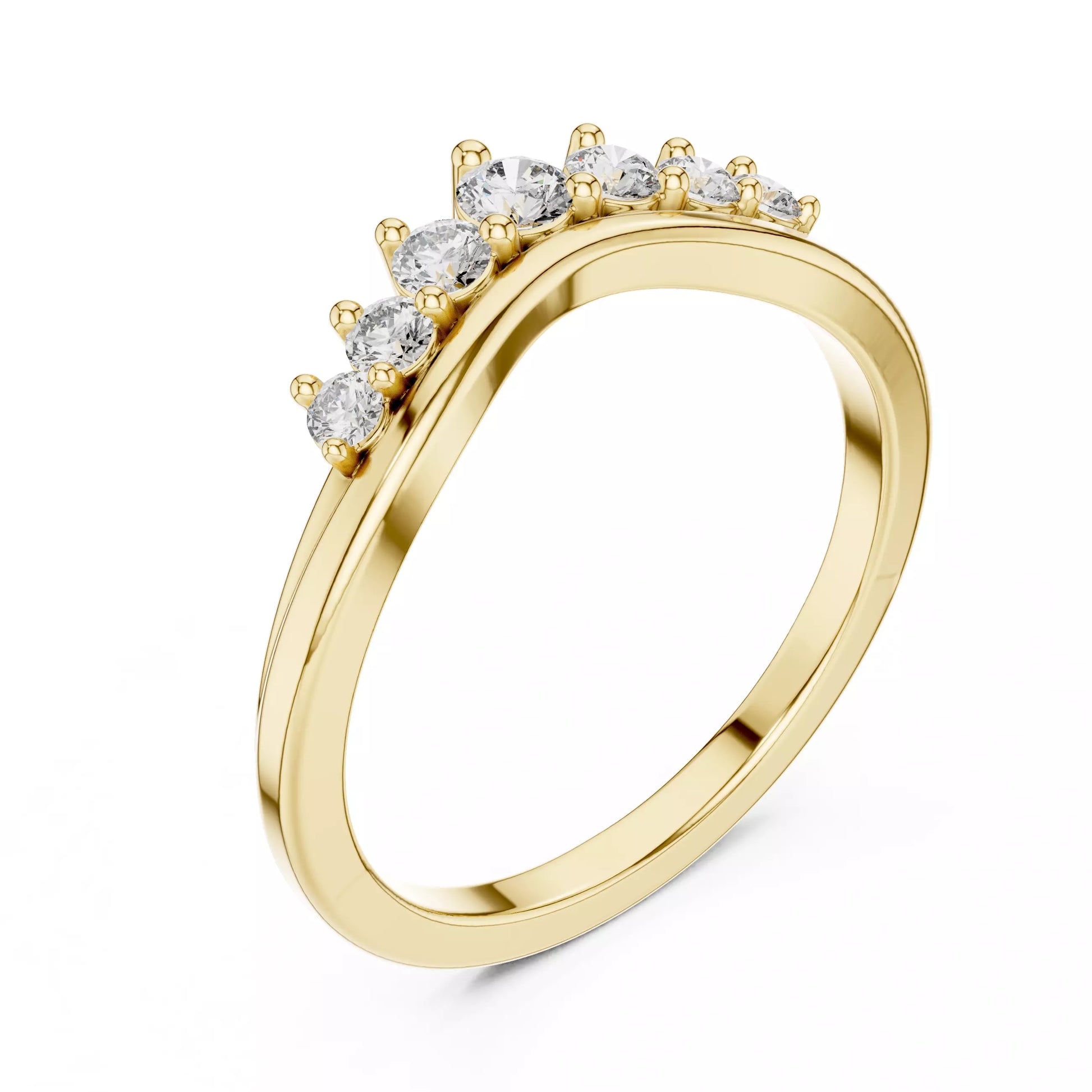 Lab-grown diamond ring with curved band design and round diamonds, VVS to VS+ clarity, D–F color, Yellow Gold #YELLOW GOLD