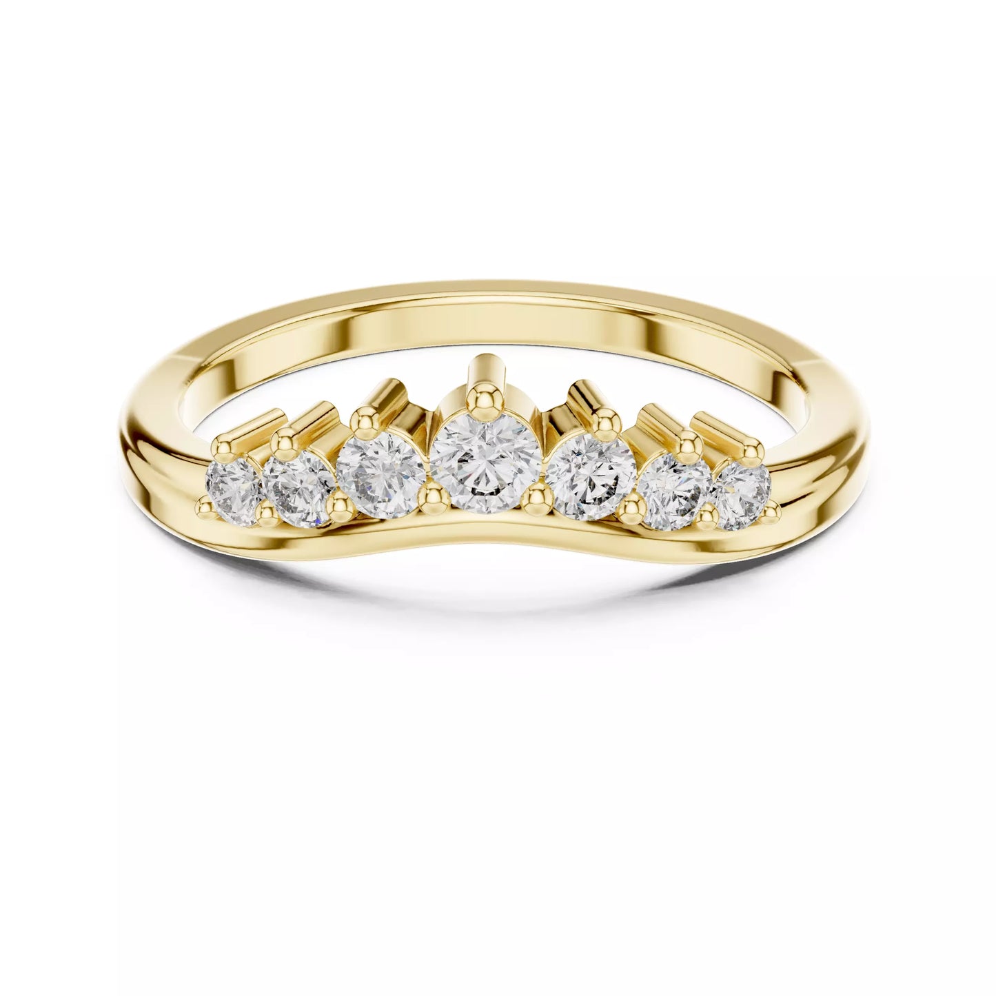 Lab-grown diamond ring with curved band design and round diamonds, VVS to VS+ clarity, D–F color, Yellow Gold #YELLOW GOLD