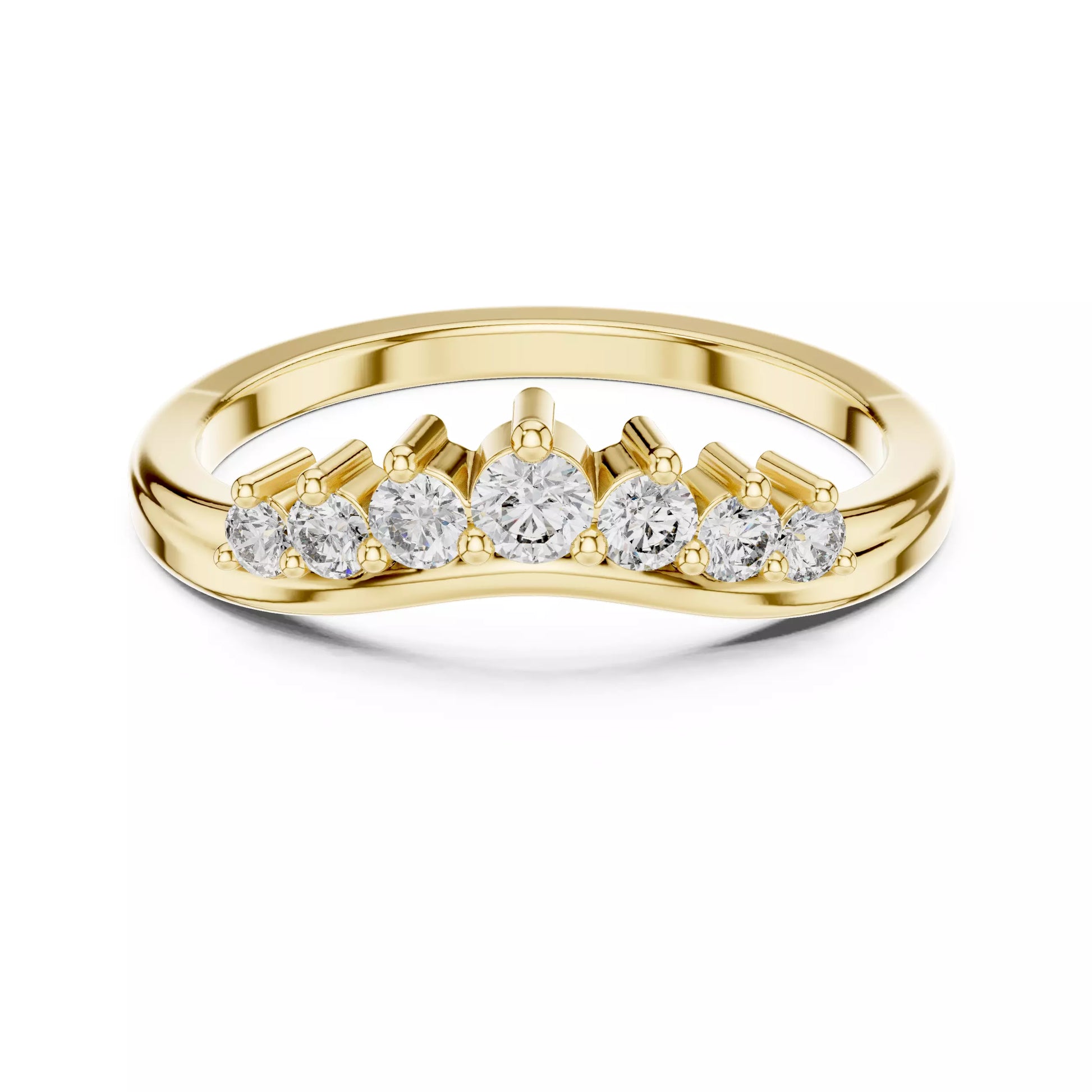 Lab-grown diamond ring with curved band design and round diamonds, VVS to VS+ clarity, D–F color, Yellow Gold #YELLOW GOLD