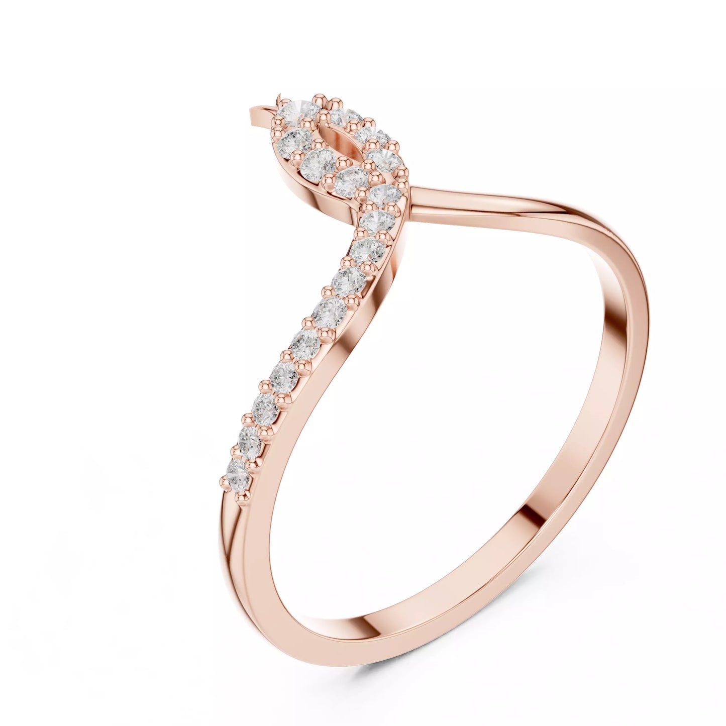Lab-grown diamond ring with open elongated bypass design and round diamonds, VVS to VS+ clarity, D–F color, Rose Gold prong setting #ROSE GOLD