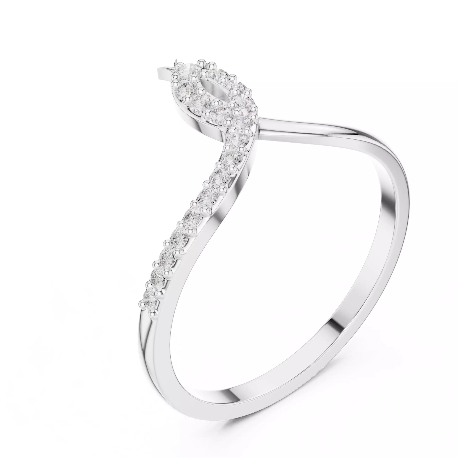 Lab-grown diamond ring front view with open elongated design and round diamonds, VVS to VS+ clarity, D–F color, White Gold prong setting #WHITE GOLD