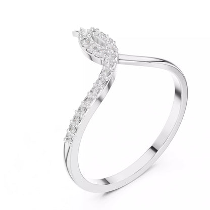 Lab-grown diamond ring front view with open elongated design and round diamonds, VVS to VS+ clarity, D–F color, White Gold prong setting #WHITE GOLD