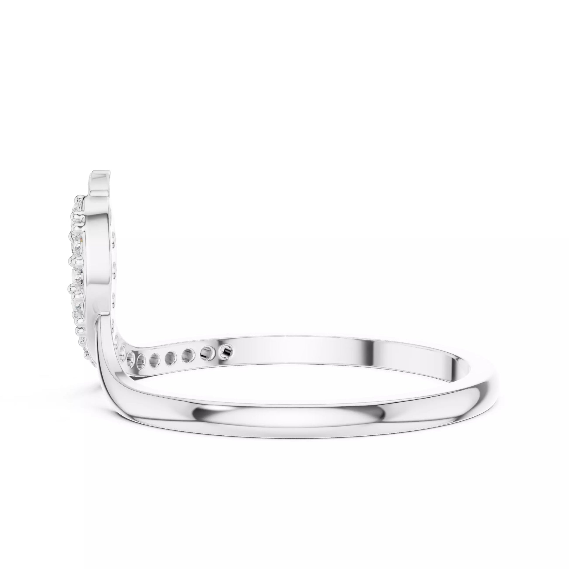 Lab-grown diamond ring front view with open elongated design and round diamonds, VVS to VS+ clarity, D–F color, White Gold prong setting #WHITE GOLD