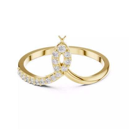 Lab-grown diamond ring front view with open elongated bypass silhouette and round diamonds, VVS to VS+ clarity, D–F color, Yellow Gold prong setting #YELLOW GOLD