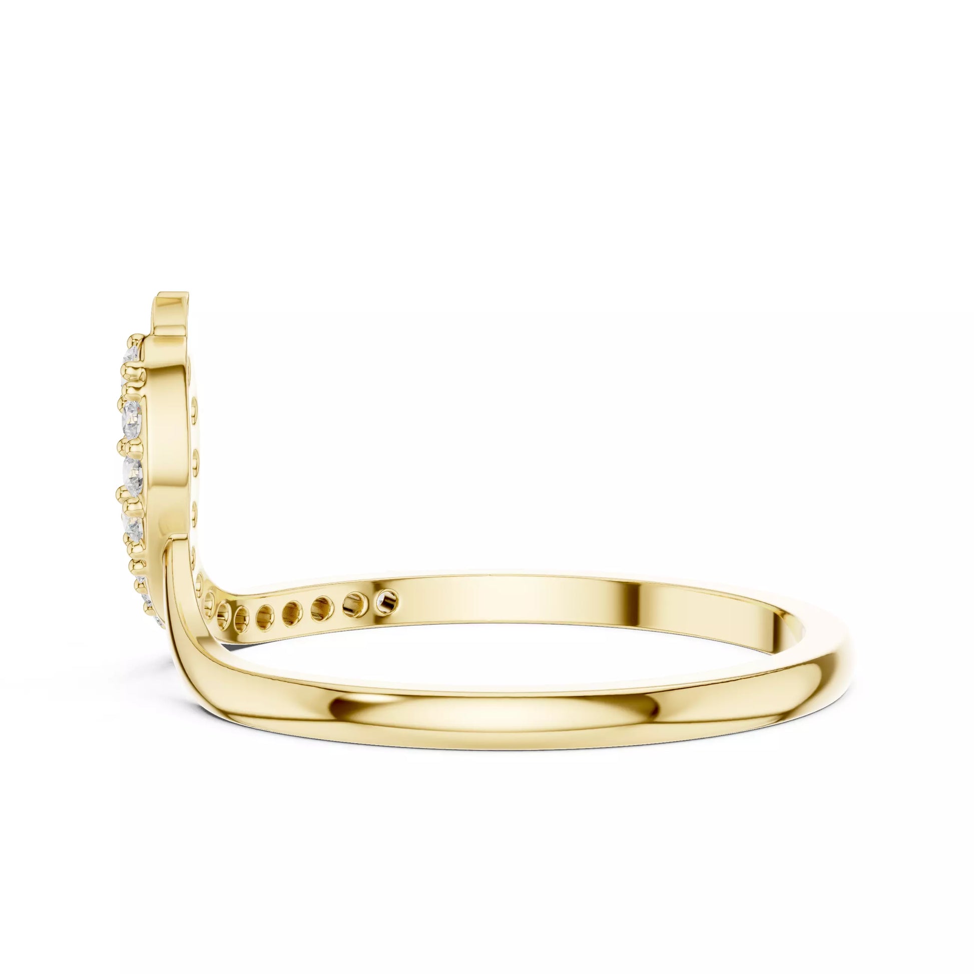 Lab-grown diamond ring front view with open elongated bypass silhouette and round diamonds, VVS to VS+ clarity, D–F color, Yellow Gold prong setting #YELLOW GOLD