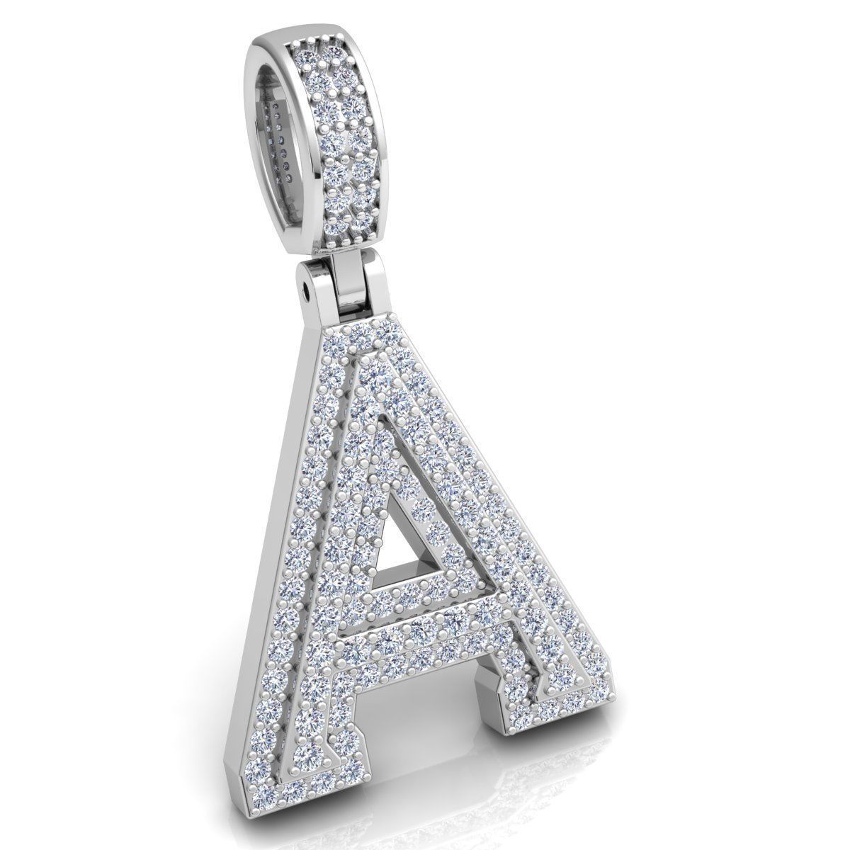 WHITE GOLD INITIAL A PENDANT WITH LAB-GROWN ROUND DIAMOND ##WHITE GOLD
