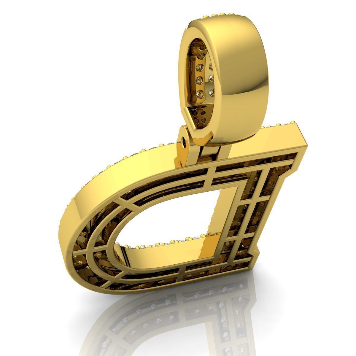 YELLOW GOLD INITIAL D PENDANT WITH LAB-GROWN ROUND DIAMOND 