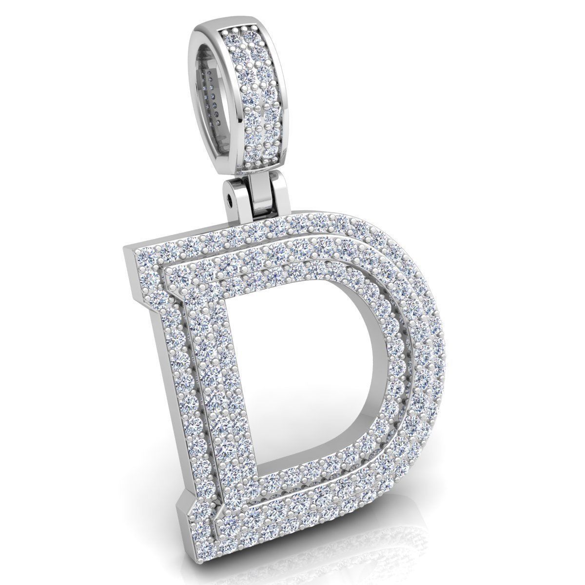 WHITE GOLD INITIAL D PENDANT WITH LAB-GROWN ROUND DIAMOND ##WHITE GOLD