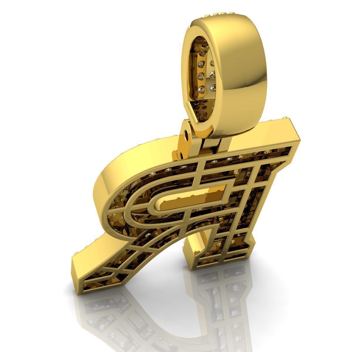 YELLOW GOLD INITIAL R PENDANT WITH LAB-GROWN ROUND DIAMOND ##YELLOW GOLD