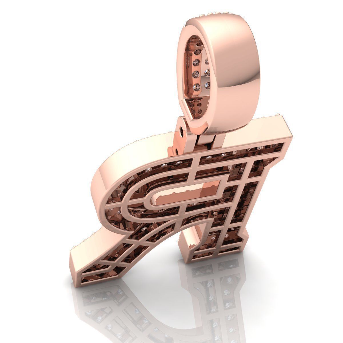 ROSE GOLD INITIAL R PENDANT WITH LAB-GROWN ROUND DIAMOND ##ROSE GOLD