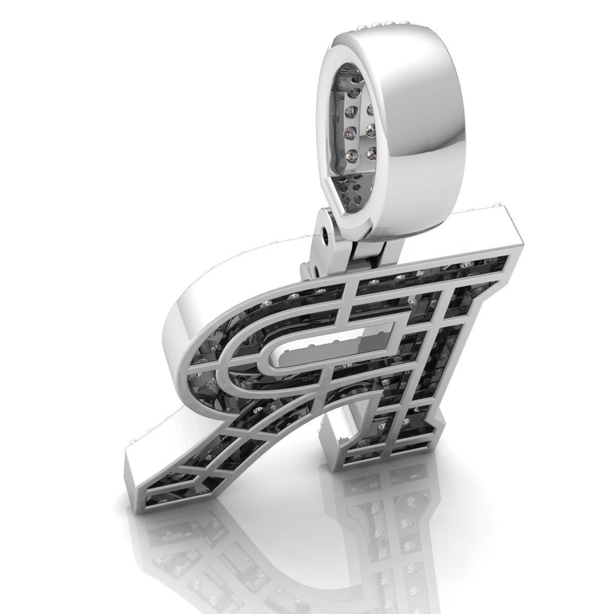 WHITE GOLD INITIAL R PENDANT WITH LAB-GROWN ROUND DIAMOND ##WHITE GOLD