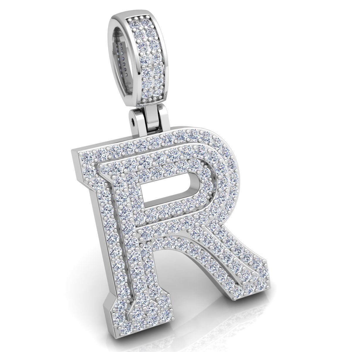WHITE GOLD INITIAL R PENDANT WITH LAB-GROWN ROUND DIAMOND ##WHITE GOLD