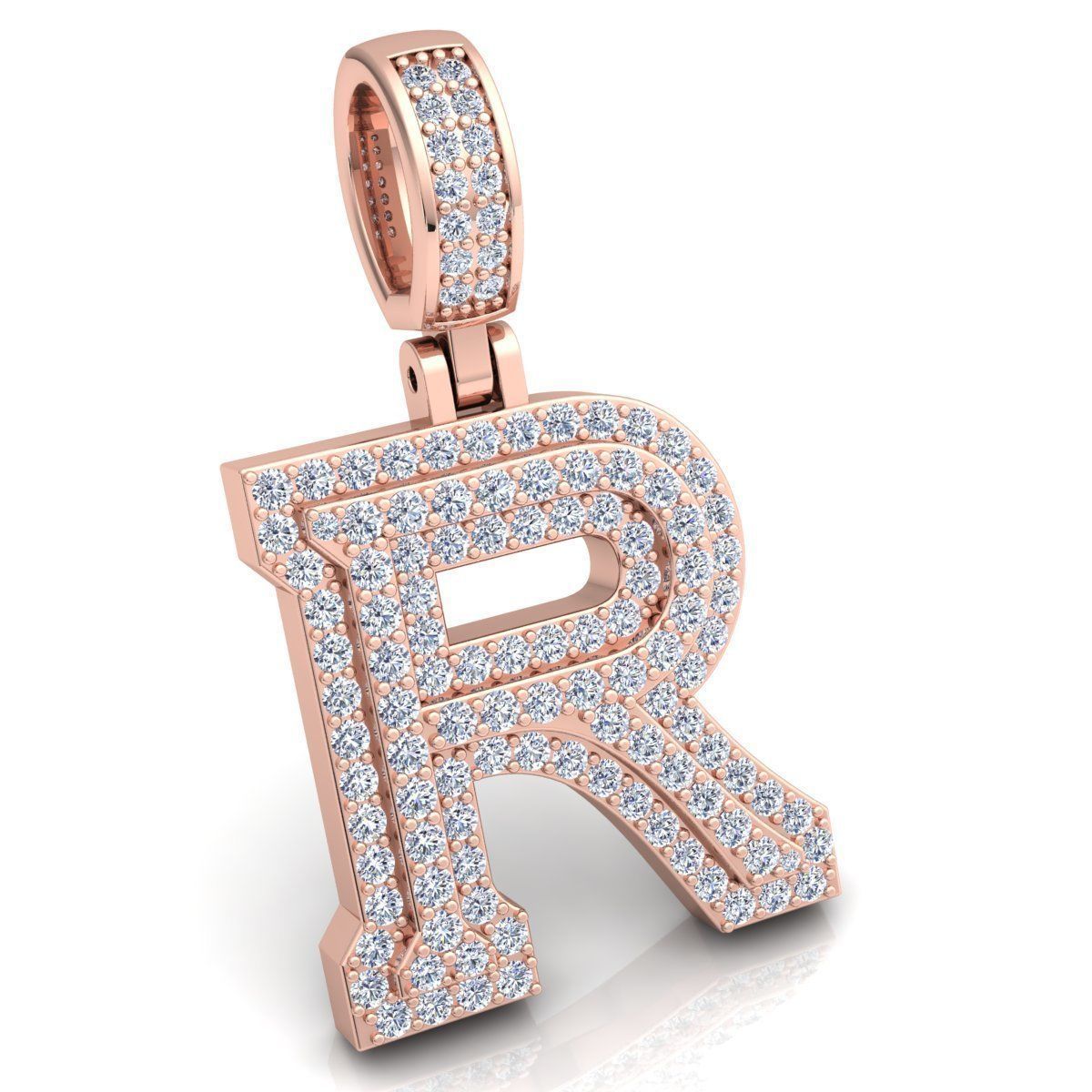 ROSE GOLD INITIAL R PENDANT WITH LAB-GROWN ROUND DIAMOND ##ROSE GOLD