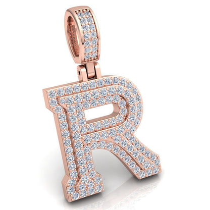 ROSE GOLD INITIAL R PENDANT WITH LAB-GROWN ROUND DIAMOND 
