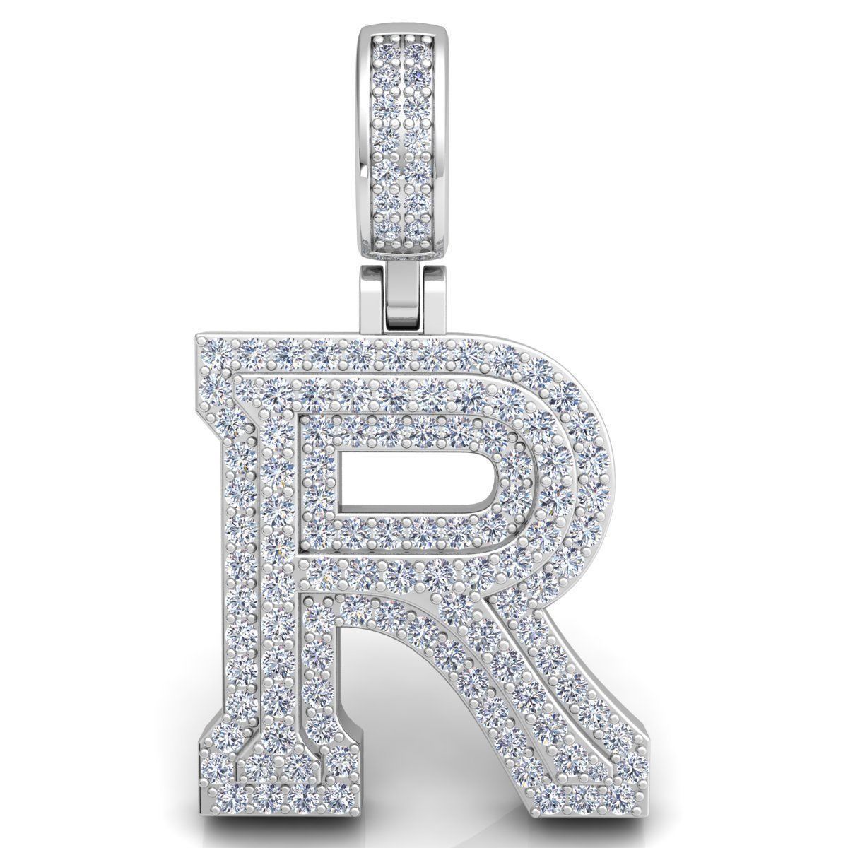 WHITE GOLD INITIAL R PENDANT WITH LAB-GROWN ROUND DIAMOND 