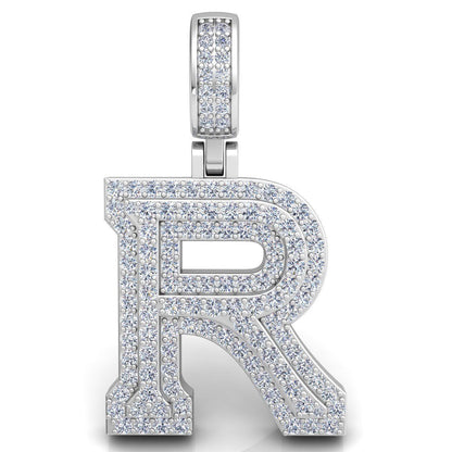 WHITE GOLD INITIAL R PENDANT WITH LAB-GROWN ROUND DIAMOND 