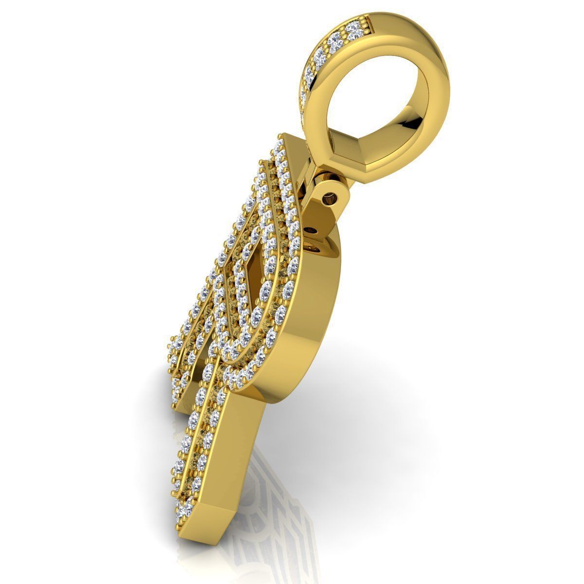 YELLOW GOLD INITIAL R PENDANT WITH LAB-GROWN ROUND DIAMOND ##YELLOW GOLD