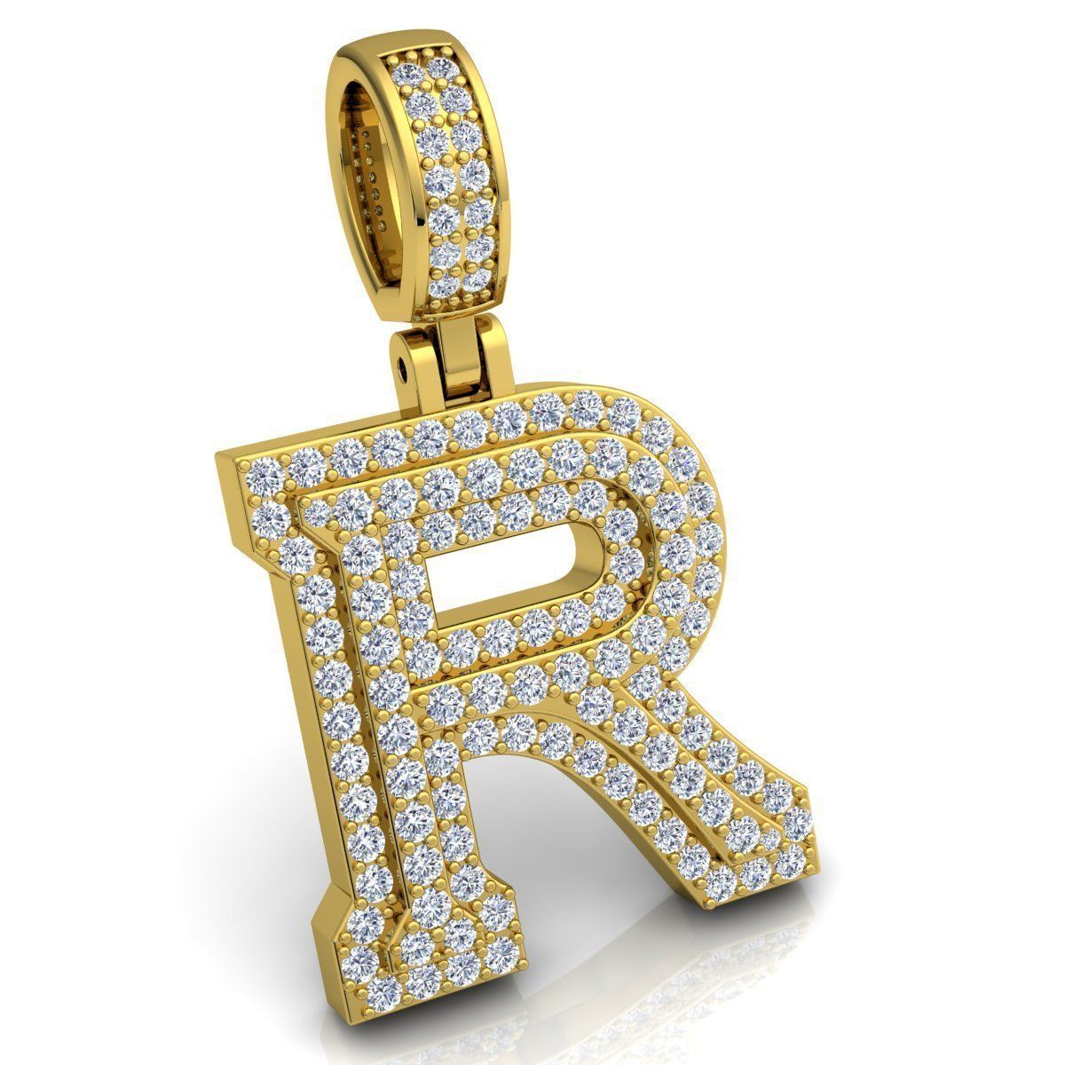 YELLOW GOLD INITIAL R PENDANT WITH LAB-GROWN ROUND DIAMOND 