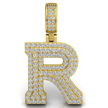 YELLOW GOLD INITIAL R PENDANT WITH LAB-GROWN ROUND DIAMOND 