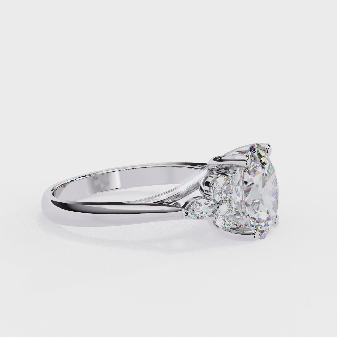 OVAL-CUT SOLITAIRE LAB-GROWN DIAMOND RING IN WHITE GOLD WITH CATHEDRAL SETTING ##WHITE GOLD