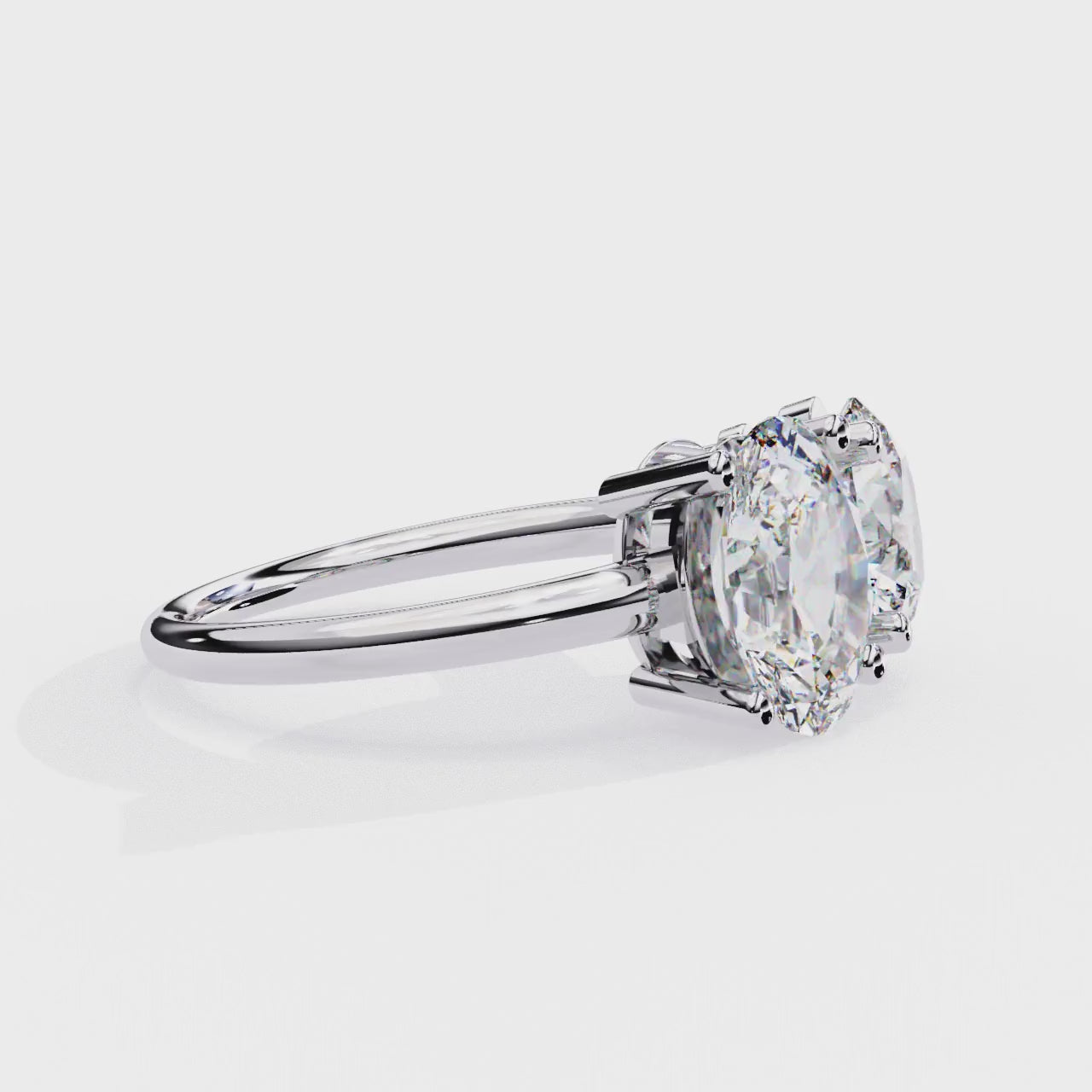 WHITE GOLD DUAL DIAMOND ENGAGEMENT RING WITH ROUND AND OVAL CUT DIAMONDS ##WHITE GOLD