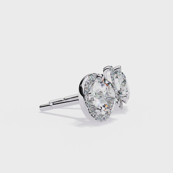 LAB-GROWN DIAMOND EARRING WITH CLASSIC HALO STUD DESIGN IN WHITE GOLD FEATURING DIAMOND CLARITY VVS TO VS+ AND DIAMOND COLOR D–F LUXURY JEWELRY #WHITE GOLD