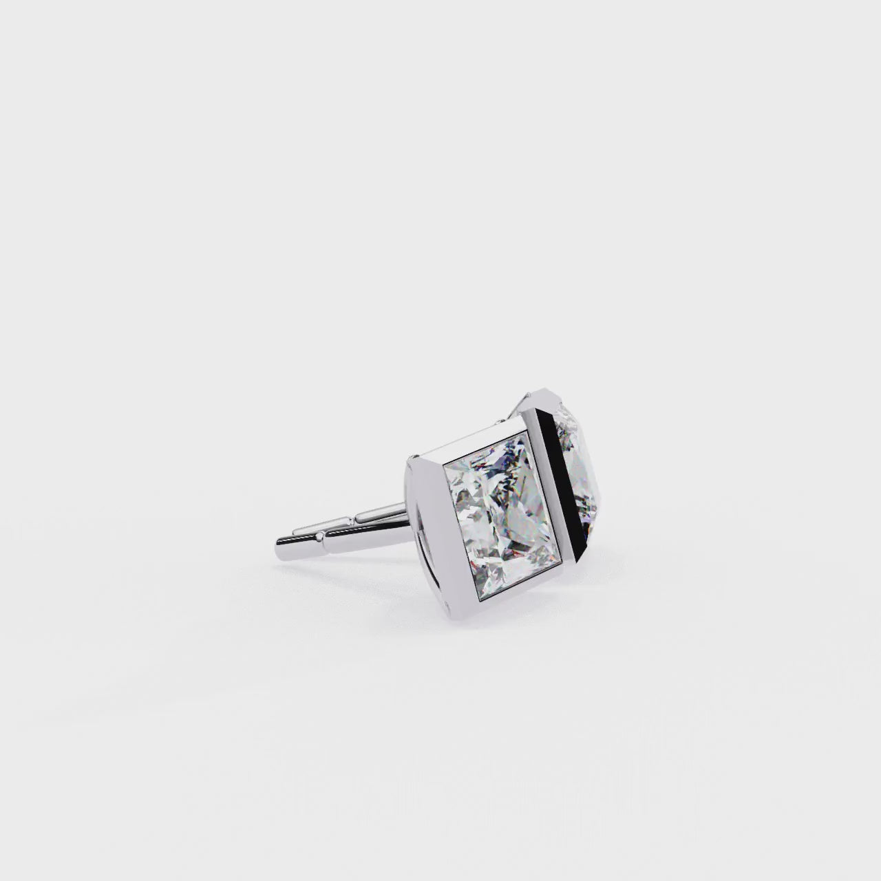 PRINCESS DIAMOND WHITE GOLD SOLITAIRE STUD ##WHITE GOLD