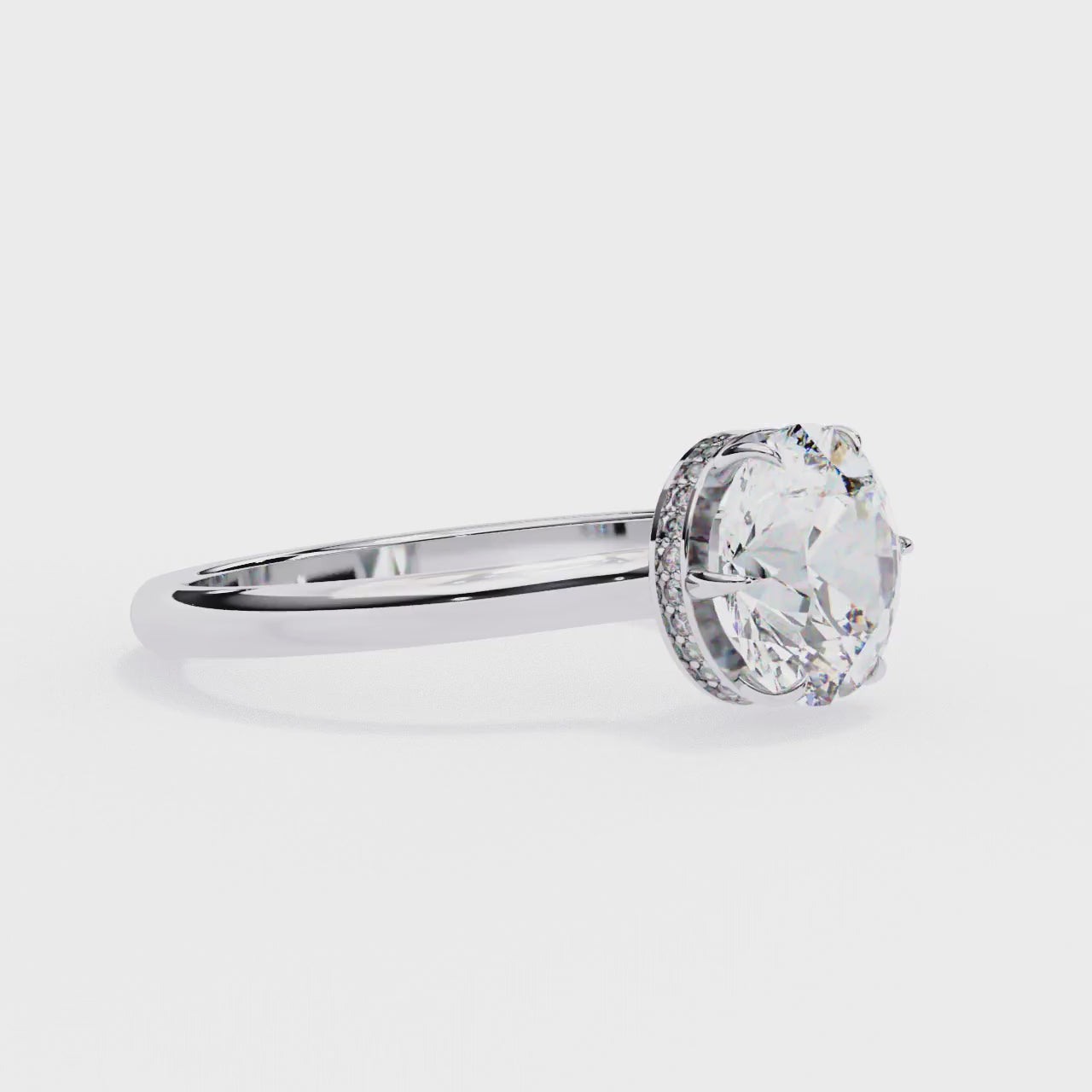 WHITE GOLD CATHEDRAL SOLITAIRE ENGAGEMENT RING WITH ROUND LAB-CREATED DIAMOND ##WHITE GOLD