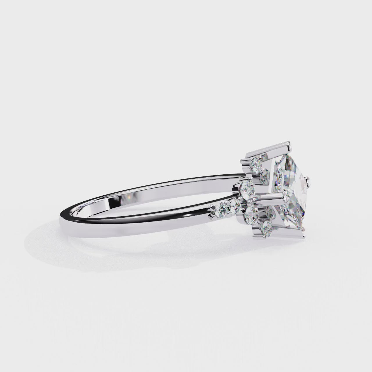 PRINCESS CUT LAB DIAMOND ENGAGEMENT RING WITH VINTAGE CLUSTER SETTING AND ACCENT DIAMONDS IN WHITE GOLD ##WHITE GOLD