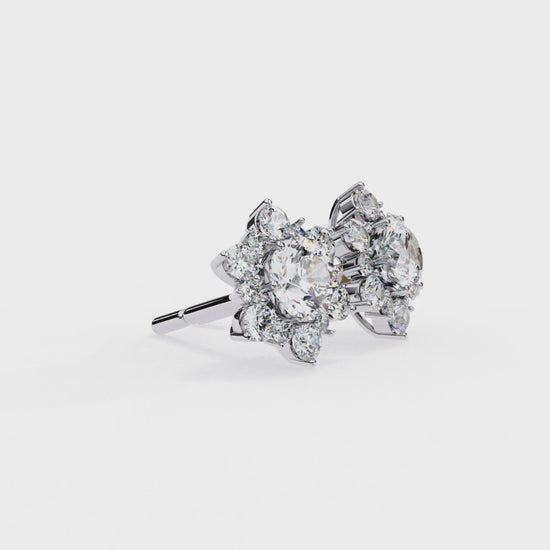 LAB-GROWN DIAMOND EARRING WITH ROUND CLUSTER STUD DESIGN IN WHITE GOLD FEATURING DIAMOND CLARITY VVS TO VS+ AND DIAMOND COLOR D–F LUXURY JEWELRY #WHITE GOLD