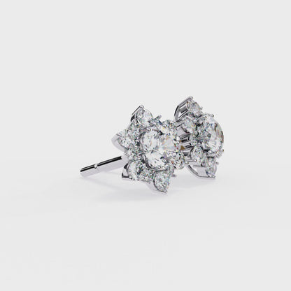 LAB-GROWN DIAMOND EARRING WITH ROUND CLUSTER STUD DESIGN IN WHITE GOLD FEATURING DIAMOND CLARITY VVS TO VS+ AND DIAMOND COLOR D–F LUXURY JEWELRY #WHITE GOLD