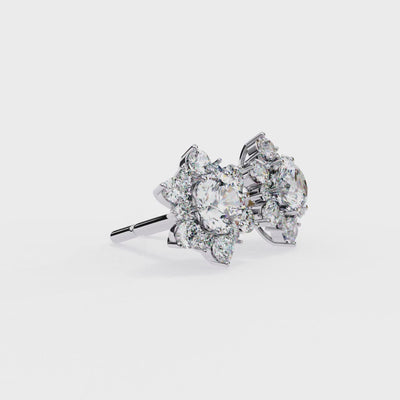 LAB-GROWN DIAMOND EARRING WITH ROUND CLUSTER STUD DESIGN IN WHITE GOLD FEATURING DIAMOND CLARITY VVS TO VS+ AND DIAMOND COLOR D–F LUXURY JEWELRY #WHITE GOLD