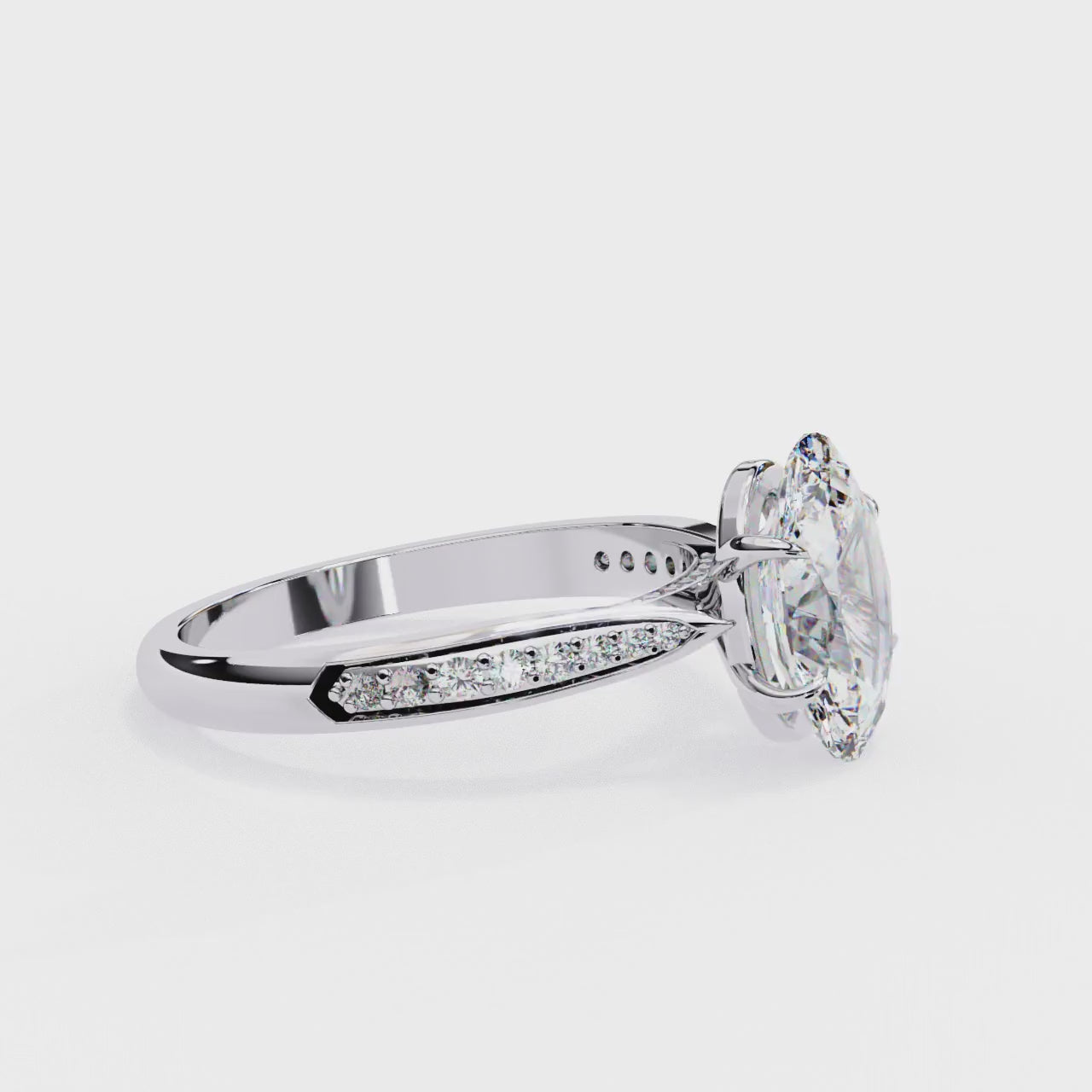 OVAL-CUT SOLITAIRE LAB-GROWN DIAMOND RING IN WHITE GOLD WITH CATHEDRAL SETTING ##WHITE GOLD