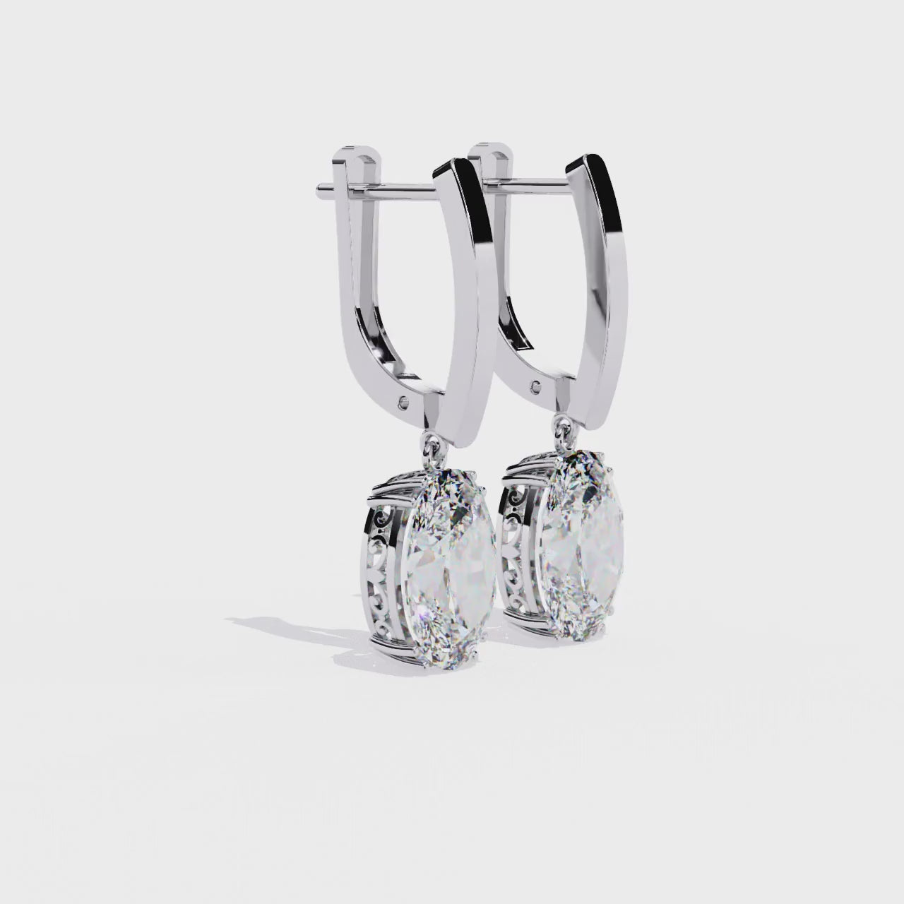 OVAL DIAMOND WHITE GOLD DROP EARRING ##WHITE GOLD