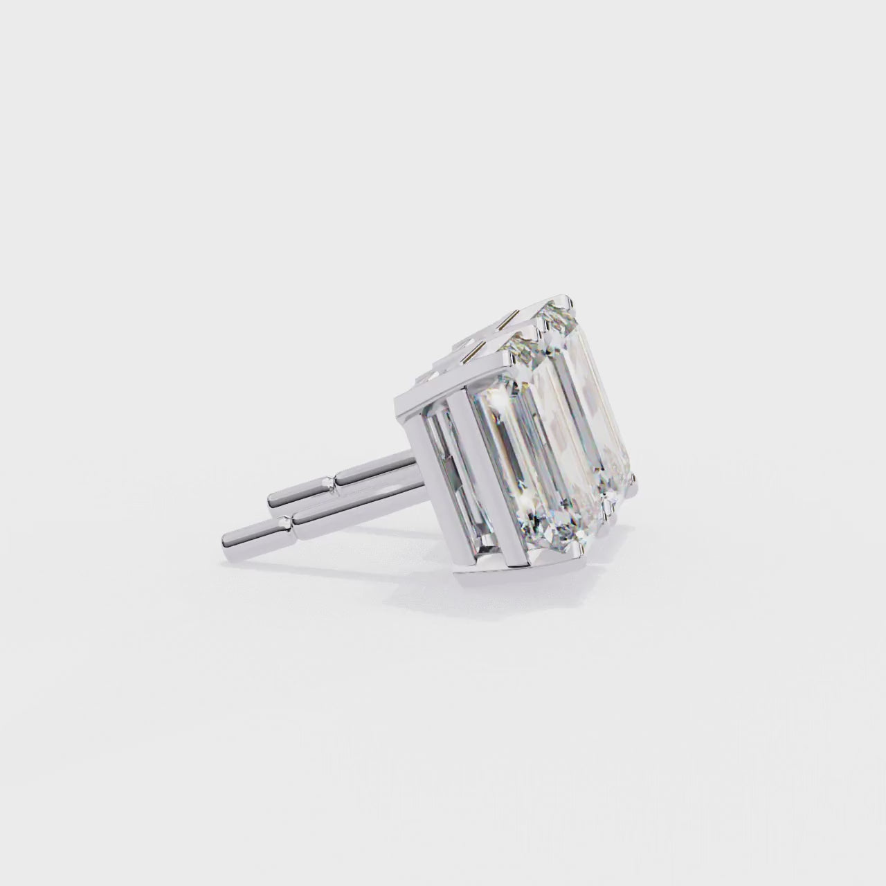 EMERALD DIAMOND WHITE GOLD SOLITAIRE STUD EARRING ##WHITE GOLD
