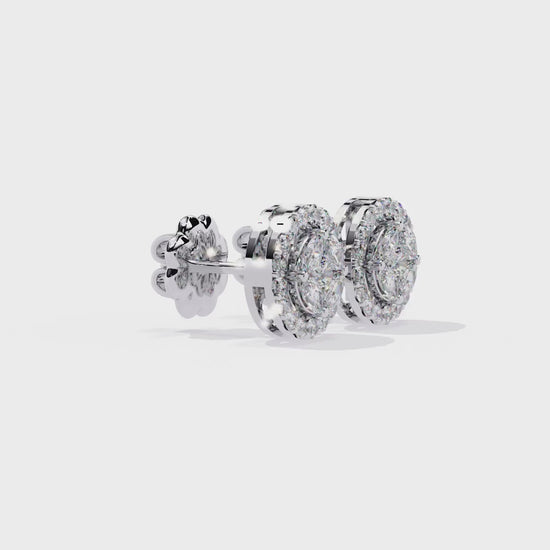 LAB-GROWN DIAMOND EARRING WITH HALO STUD DESIGN IN WHITE GOLD FEATURING ROUND AND MARQUISE LAB-GROWN DIAMONDS WITH DIAMOND CLARITY VVS TO VS+ AND DIAMOND COLOR D–F #WHITE GOLD