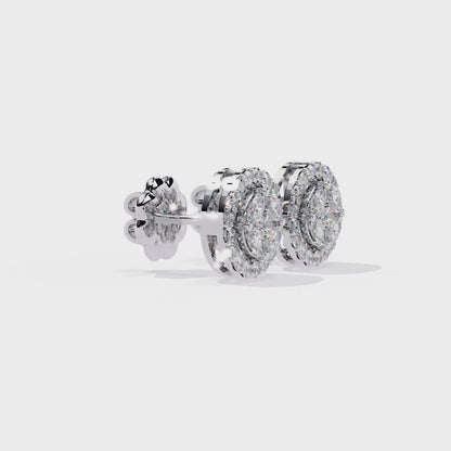 LAB-GROWN DIAMOND EARRING WITH HALO STUD DESIGN IN WHITE GOLD FEATURING ROUND AND MARQUISE LAB-GROWN DIAMONDS WITH DIAMOND CLARITY VVS TO VS+ AND DIAMOND COLOR D–F #WHITE GOLD