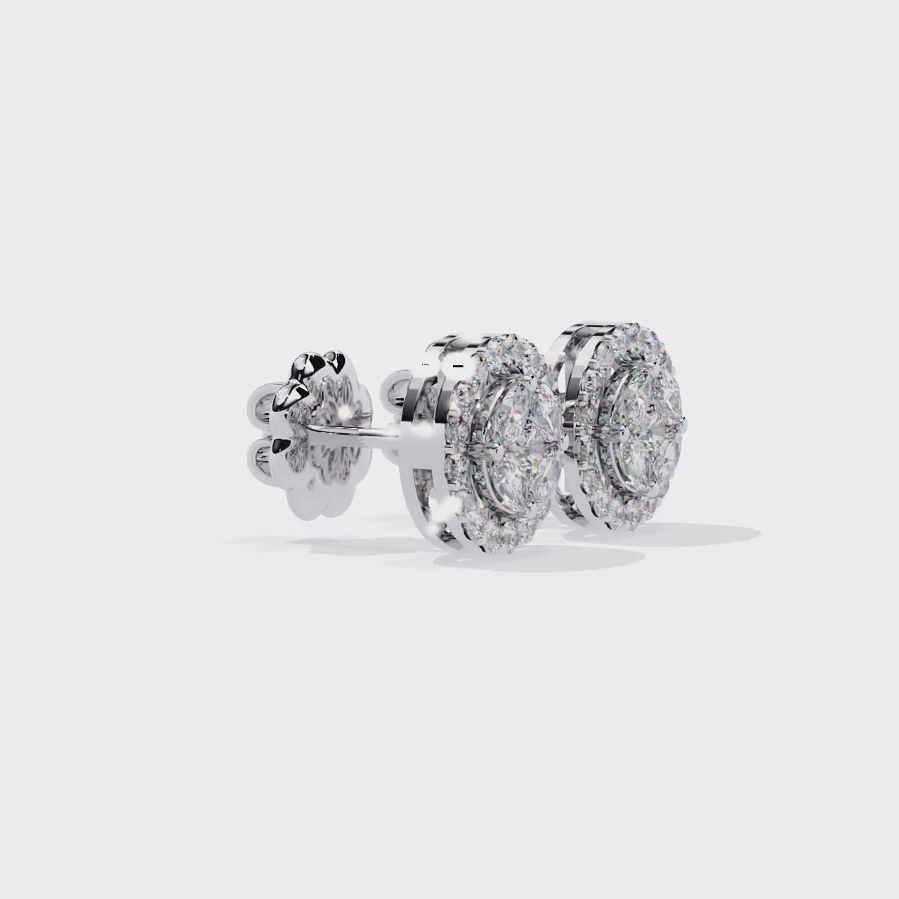 LAB-GROWN DIAMOND EARRING WITH HALO STUD DESIGN IN WHITE GOLD FEATURING ROUND AND MARQUISE LAB-GROWN DIAMONDS WITH DIAMOND CLARITY VVS TO VS+ AND DIAMOND COLOR D–F #WHITE GOLD