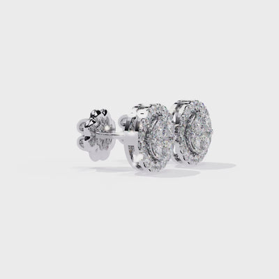 LAB-GROWN DIAMOND EARRING WITH HALO STUD DESIGN IN WHITE GOLD FEATURING ROUND AND MARQUISE LAB-GROWN DIAMONDS WITH DIAMOND CLARITY VVS TO VS+ AND DIAMOND COLOR D–F #WHITE GOLD