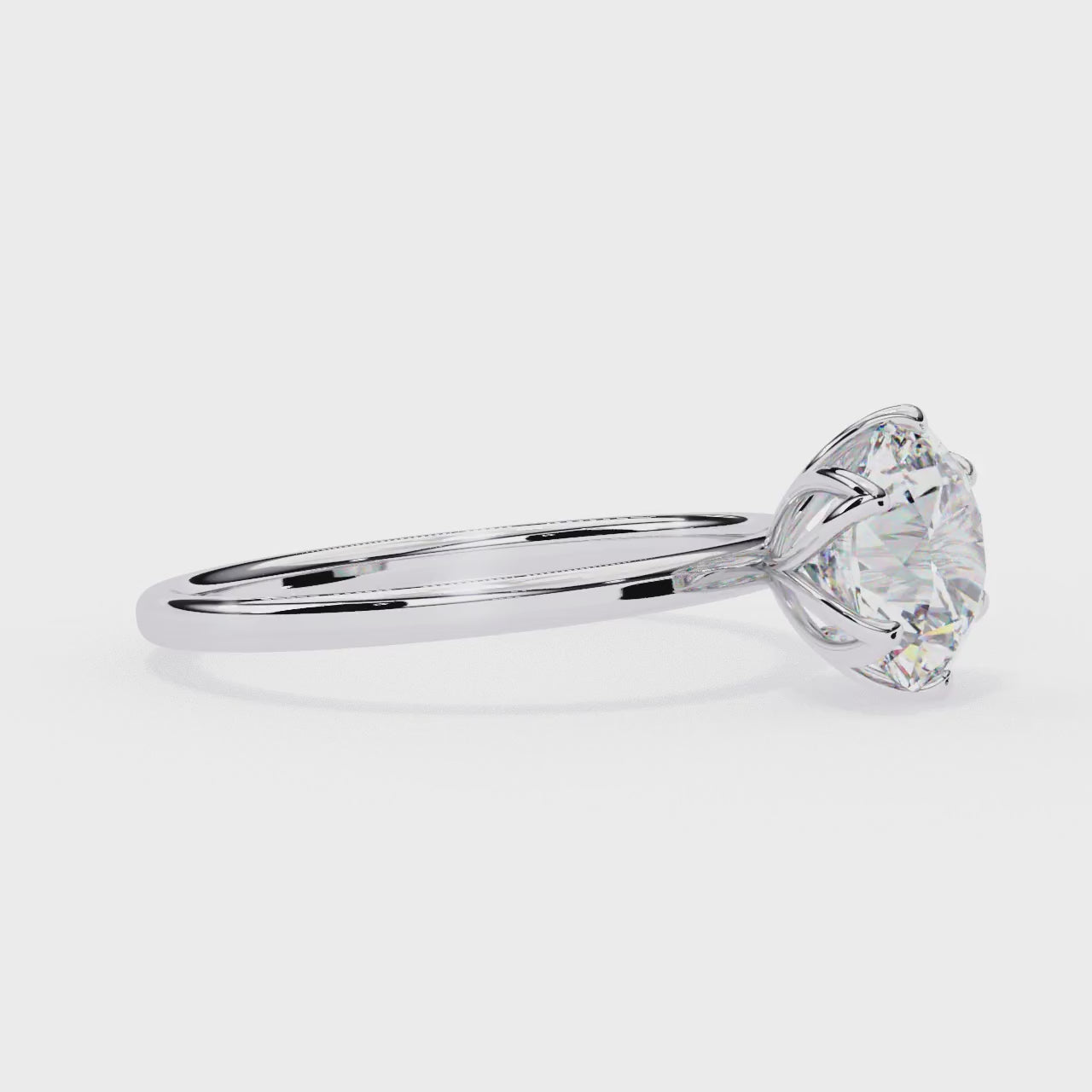 WHITE GOLD SOLITAIRE RING WITH ROUND LAB-GROWN DIAMOND IN SIX-PRONG FLORAL CATHEDRAL SETTING ##WHITE GOLD