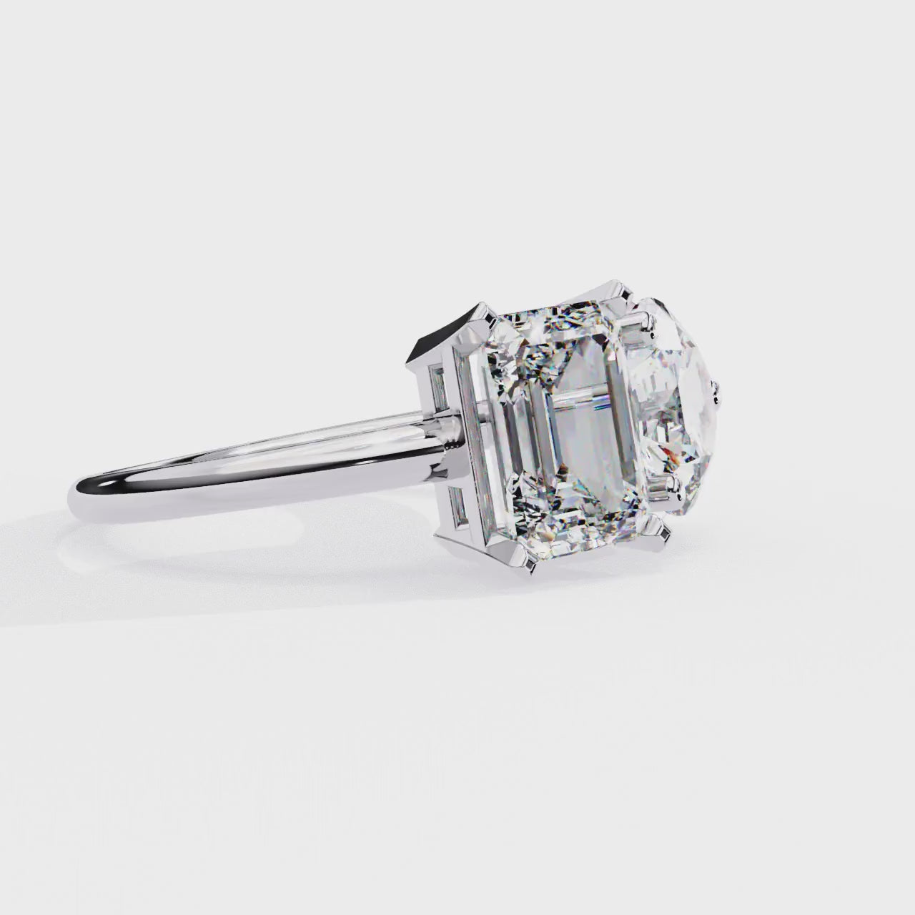 DUAL LAB-GROWN DIAMOND RING WITH RADIANT AND ROUND CUTS IN WHITE GOLD BAR SETTING ##WHITE GOLD