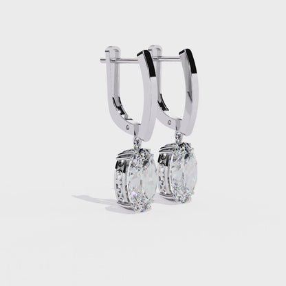 LAB-GROWN DIAMOND EARRING WITH OVAL DROP HOOP DESIGN IN WHITE GOLD FEATURING DIAMOND CLARITY VVS TO VS+ AND DIAMOND COLOR D–F LUXURY JEWELRY #WHITE GOLD
