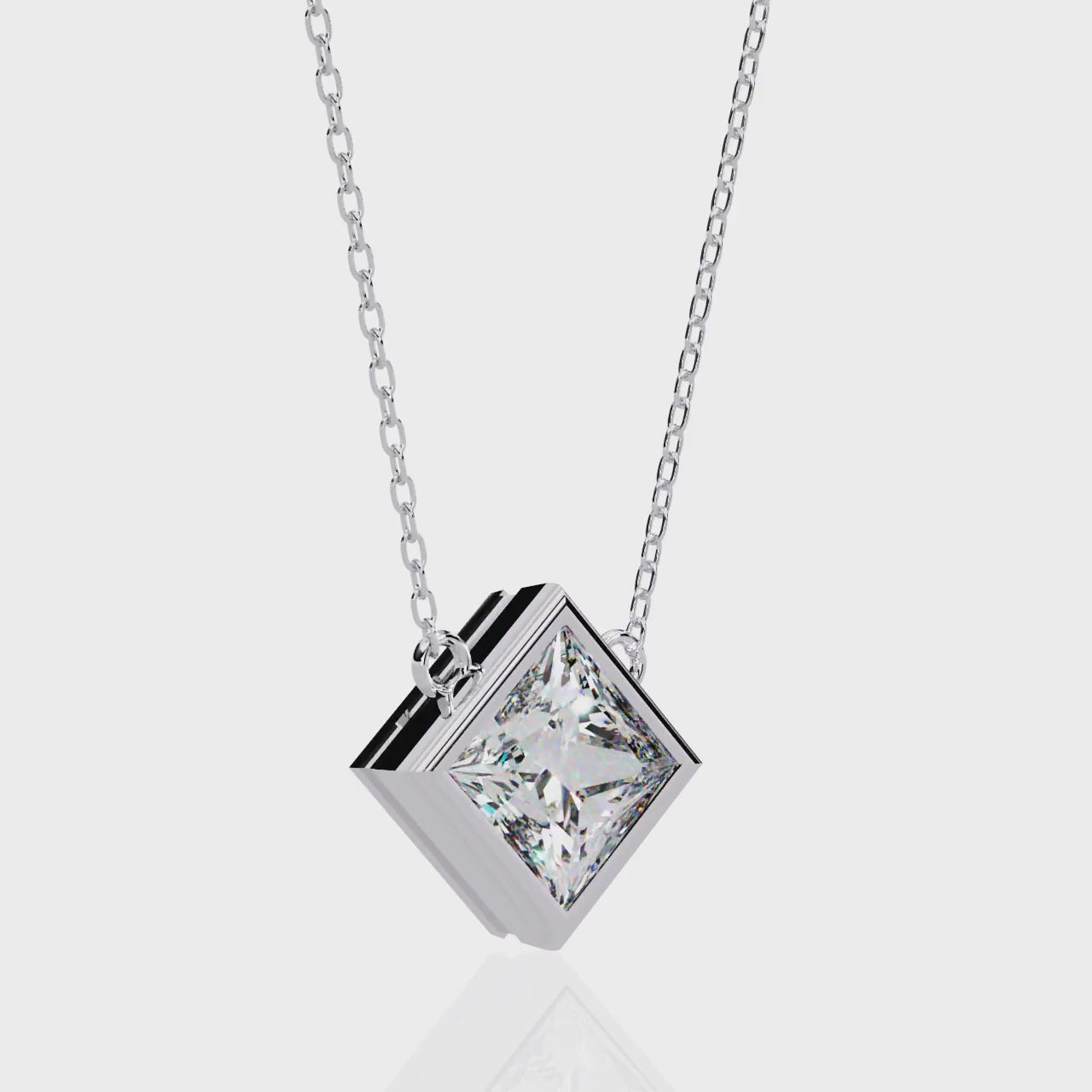 WHITE GOLD PRINCESS CUT LAB-GROWN DIAMOND PENDANT ##WHITE GOLD