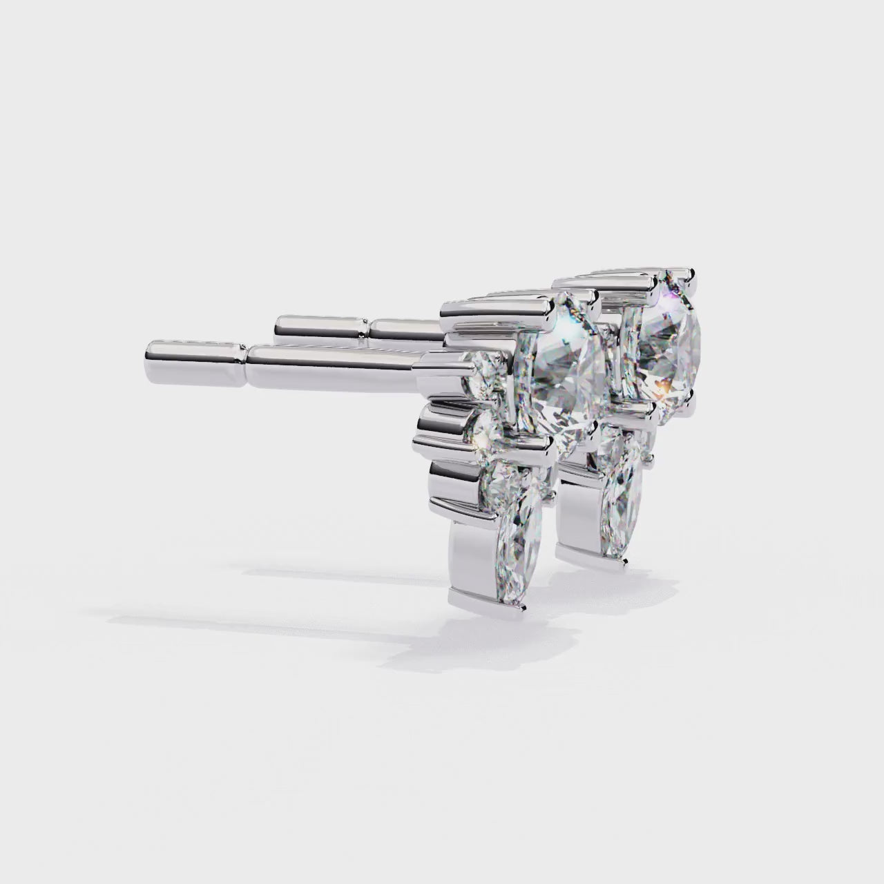 ROUND AND MARQUISE DIAMOND WHITE GOLD HALO STUD ##WHITE GOLD
