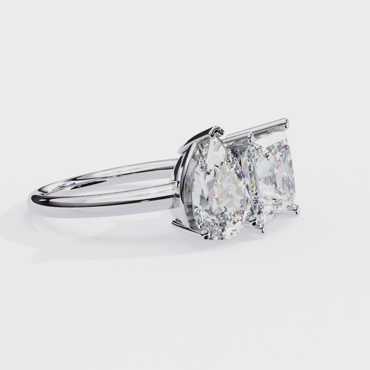 DUAL LAB-GROWN DIAMOND RING WITH PEAR-CUT AND PRINCESS-CUT IN WHITE GOLD BAR SETTING ##WHITE GOLD