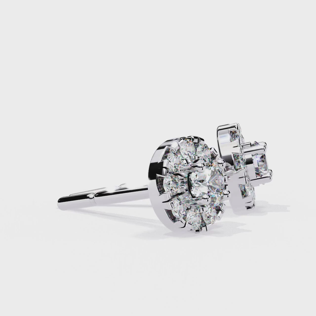 ROUND DIAMOND WHITE GOLD HALO STUD EARRING ##WHITE GOLD