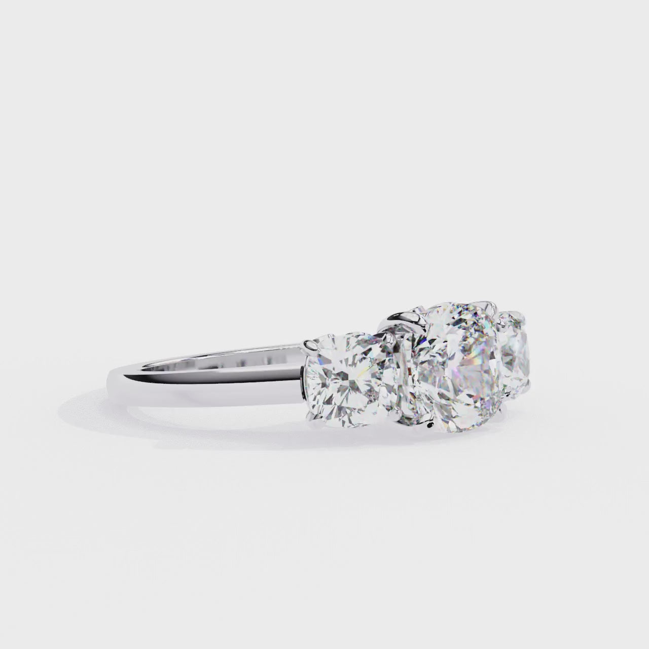 THREE STONE CUSHION CUT LAB-GROWN DIAMOND ENGAGEMENT RING IN WHITE GOLD ##WHITE GOLD